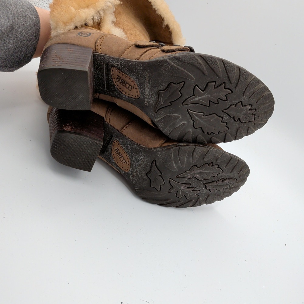 Born Amaze Brown Leather Shearling Lined Mid-Calf Buckle Boots Womens 6 36.5 - Picture 7 of 9